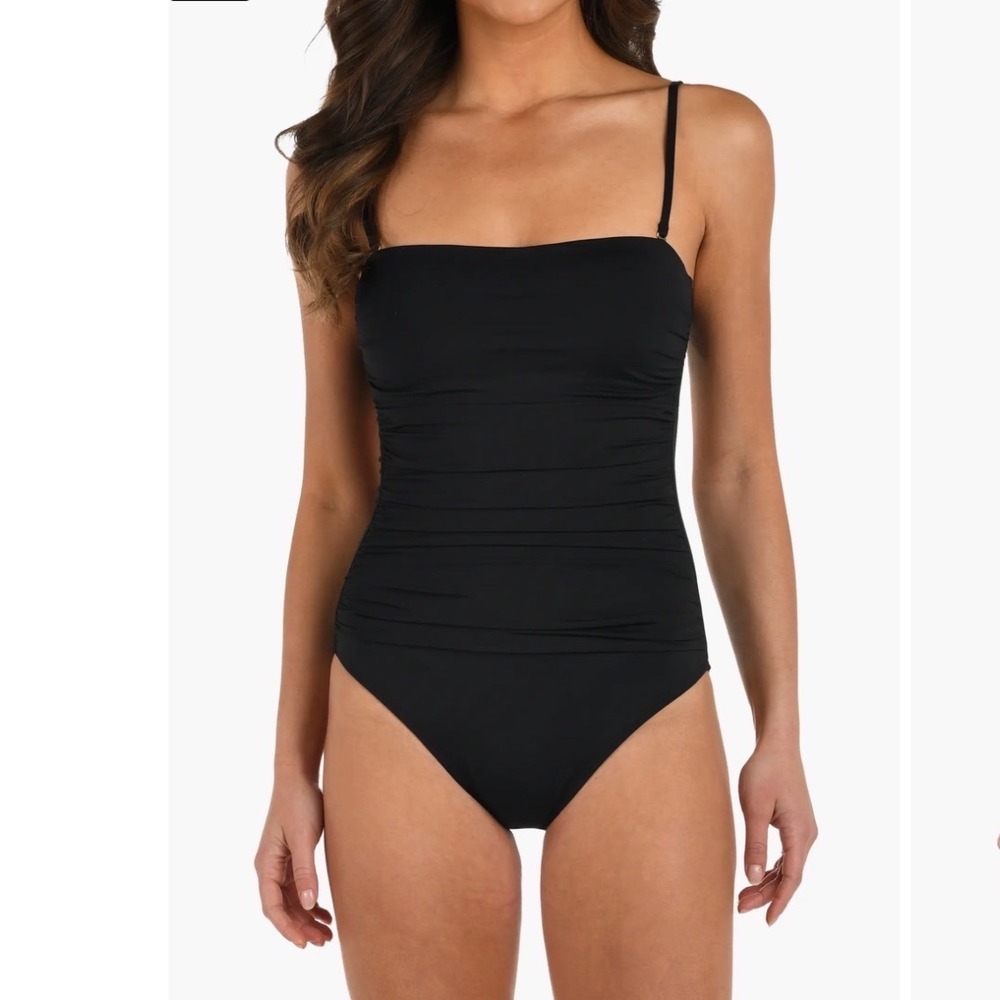 La Blanca One Piece Swimsuit Womens 8 Black Excellent Ruched Sweetheart Neck